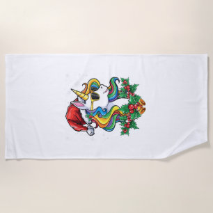 Christmas Unicorn Girls Boys Xmas Santa Cute Kids Beach Towel