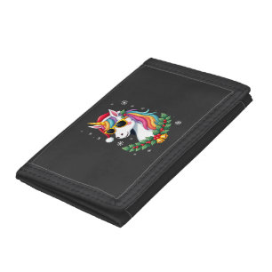 Christmas Unicorn Girls Boys Xmas Santa Cute Kids Tri-fold Wallet