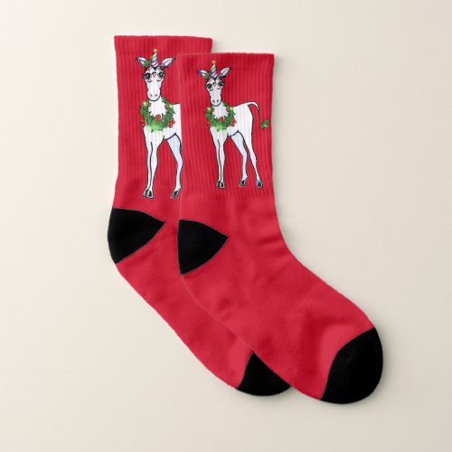 Christmas Unicorn Holly garland wreath  Socks