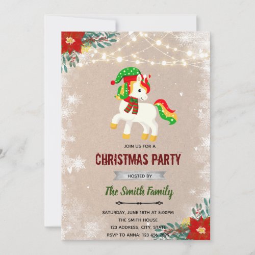 Christmas unicorn invitation