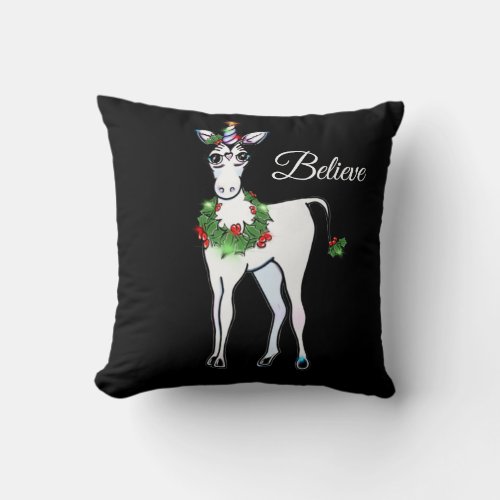 Christmas Unicorn just believe Throw Pillow