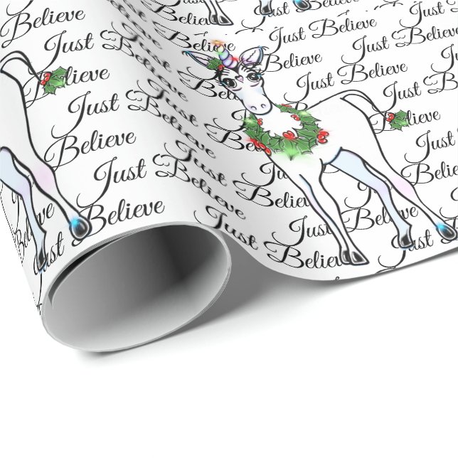 Christmas Unicorn, just believe Wrapping Paper (Roll Corner)