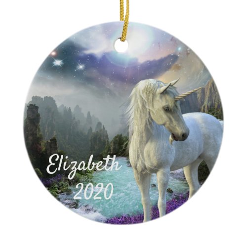 Christmas Unicorn Magical Fantasy Personalized Ceramic Ornament
