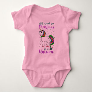Christmas Unicorn Magical Rainbow Green Purple Baby Bodysuit