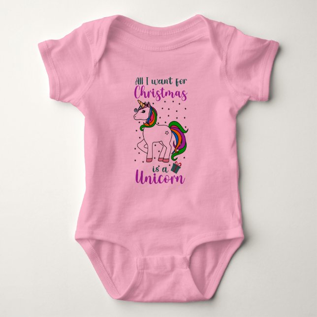 Christmas Unicorn Magical Rainbow Green Purple  Baby Bodysuit (Front)