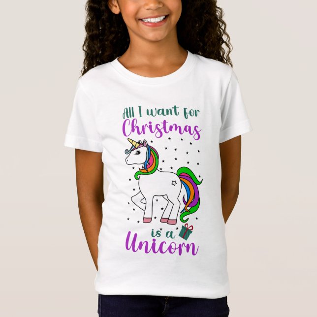 Christmas Unicorn Magical Rainbow Green Purple T-Shirt (Front)