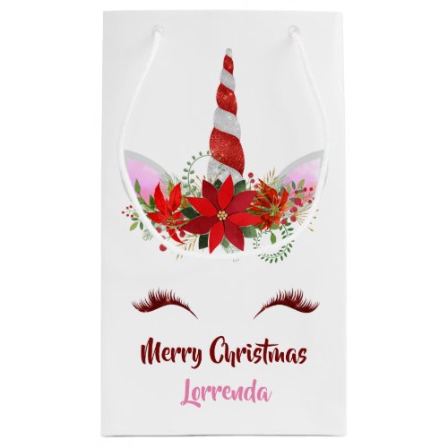 Christmas Unicorn Merry Christmas Girly Red Pink Small Gift Bag