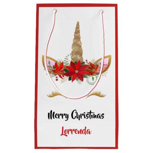 Christmas Unicorn Merry Christmas Girly Red White Small Gift Bag