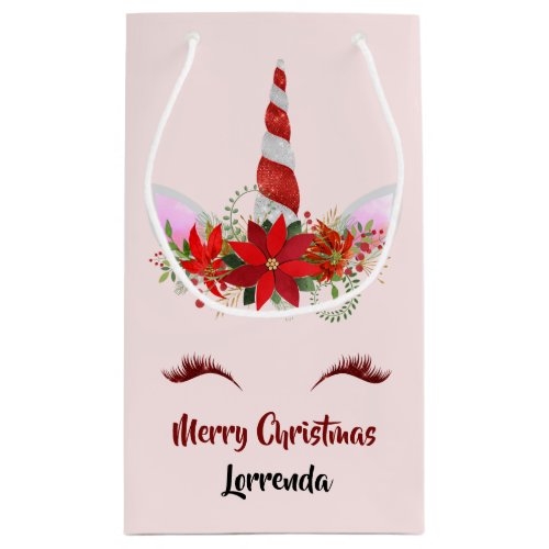 Christmas Unicorn Merry Christmas Name Red Pink Small Gift Bag