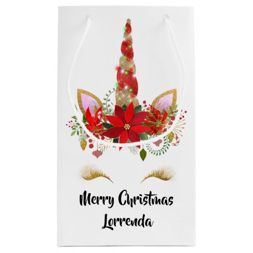 Christmas Unicorn Merry Christmas Name White Red Small Gift Bag