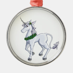 Christmas Unicorn Metal Ornament
