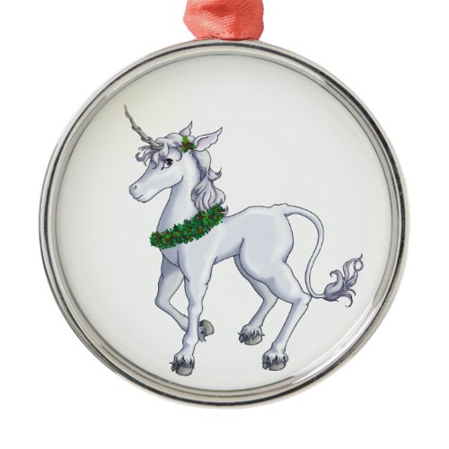 Christmas Unicorn Metal Ornament