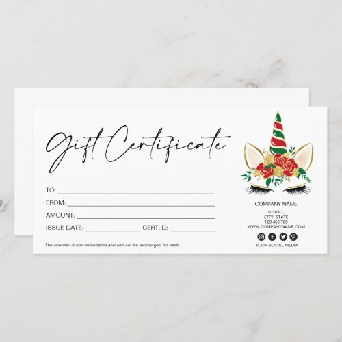 Christmas unicorn modern gift card add logo