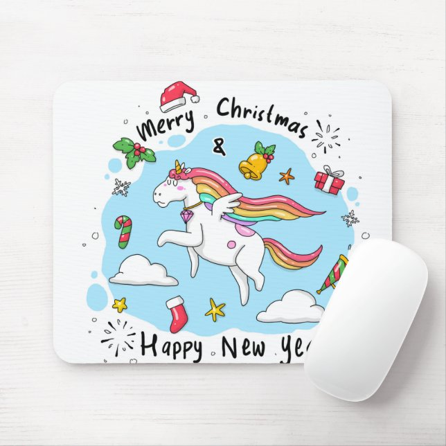 Christmas Unicorn Mouse Pad (With Mouse)
