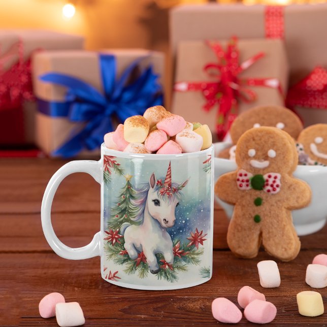 Christmas Unicorn Personalized Holiday Two-Tone Coffee Mug (Creator Uploaded)