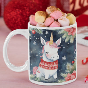 Christmas Unicorn Personalized Two-Tone Coffee Mug