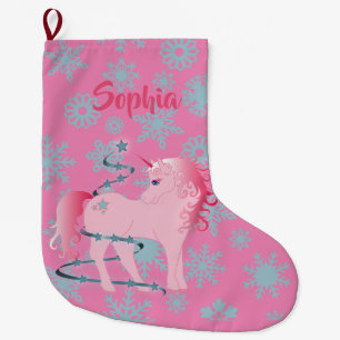 Christmas Unicorn Pink Cute Large Christmas Stocking