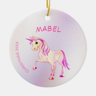 Christmas Unicorn Pink Glitter Girly Ceramic Ornament