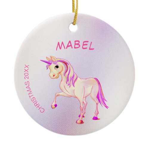 Christmas  Unicorn Pink Glitter Girly Ceramic Ornament