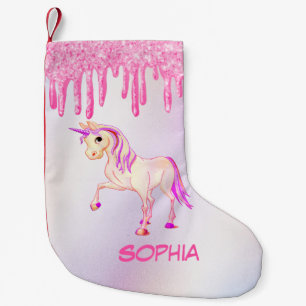 Christmas Unicorn  Pink Glitter Girly Personal Small Christmas Stocking