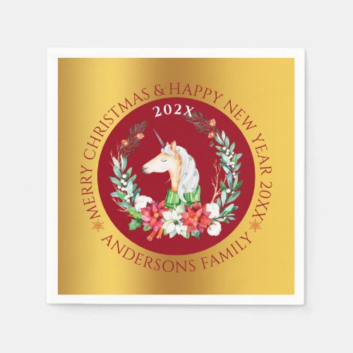 Christmas unicorn  poinsettia composition napkins