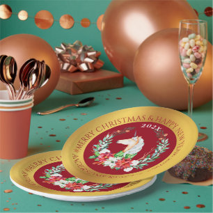 Christmas unicorn & poinsettia composition paper plates