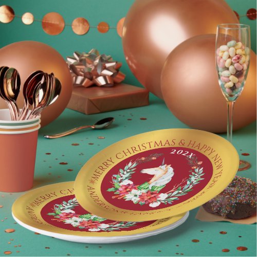 Christmas unicorn  poinsettia composition paper plates