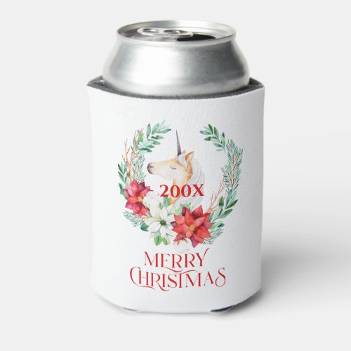 Christmas unicorn poinsettia wreath can cooler