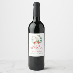 Christmas unicorn poinsettia wreath & typography wine label