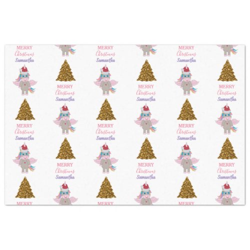 Christmas Unicorn Santa Hat Gold Glitter Xmas Tree Tissue Paper