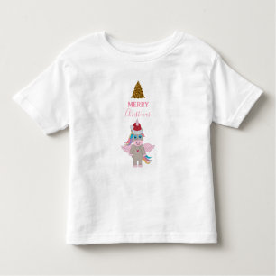 Christmas Unicorn Santa Hat Gold Glitter Xmas Tree Toddler T-shirt