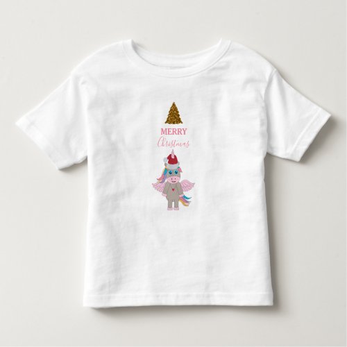 Christmas Unicorn Santa Hat Gold Glitter Xmas Tree Toddler T_shirt