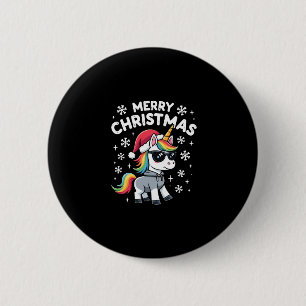 Christmas Unicorn Santa Hat T-Shirt (1) Button
