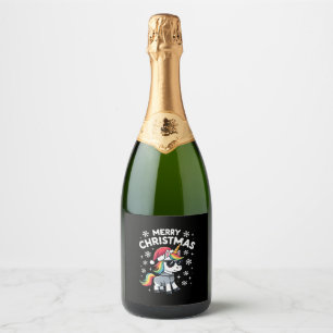Christmas Unicorn Santa Hat T-Shirt (1) Sparkling Wine Label