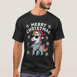 Christmas Unicorn Santa Hat T-Shirt (2)