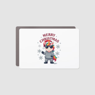 Christmas Unicorn Santa Hat T-Shirt Car Magnet