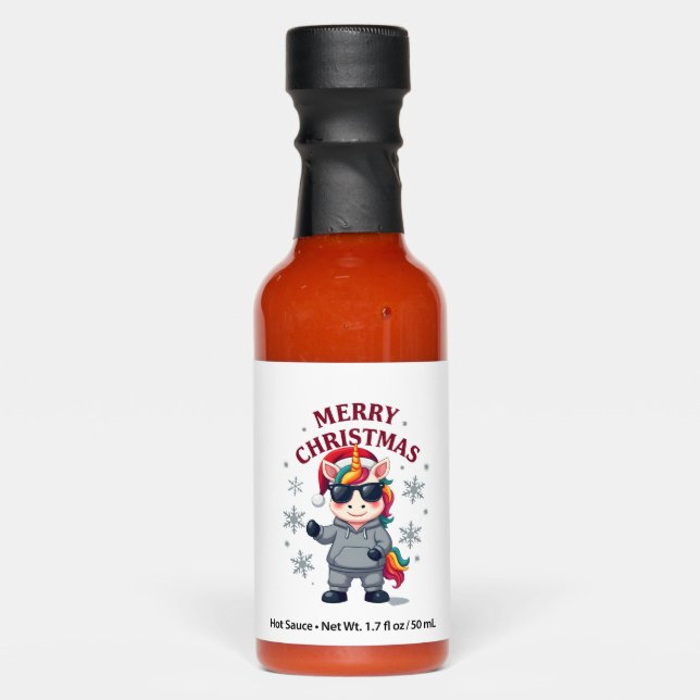 Christmas Unicorn Santa Hat T-Shirt Hot Sauces (Front)
