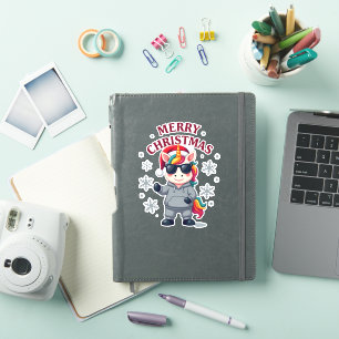 Christmas Unicorn Santa Hat T-Shirt Sticker