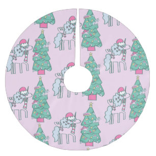 christmas unicorn santa whimsical winter holiday brushed polyester tree skirt