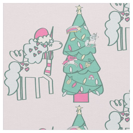 christmas unicorn santa whimsical winter holiday fabric