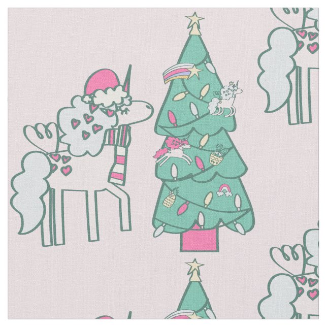 christmas unicorn santa whimsical winter holiday fabric (Close Up)