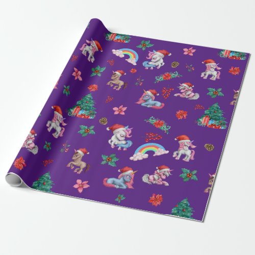 Christmas Unicorn Santa Wrapping Paper Kids Girls