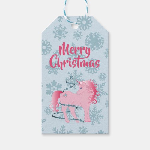 Christmas Unicorn Snowflake Cute  Blue Pink Gift Tags