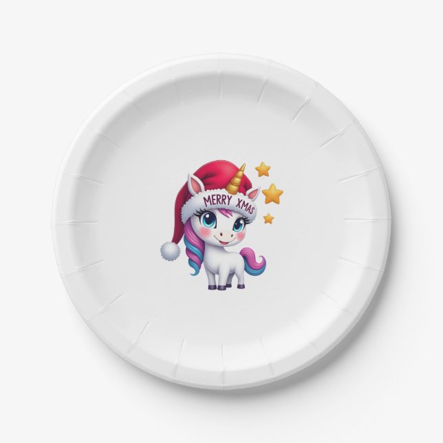 Christmas Unicorn T-Shirt (3) Paper Plates (Front)