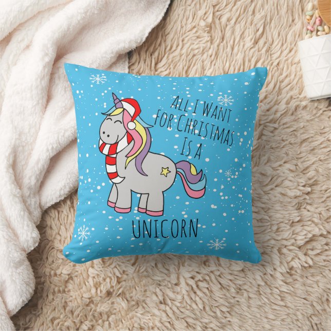 Christmas Unicorn Throw Pillow (Blanket)