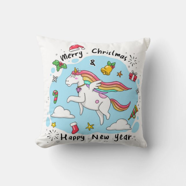 Christmas Unicorn Throw Pillow (Front)