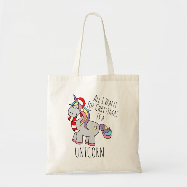 Christmas Unicorn Tote Bag (Front)