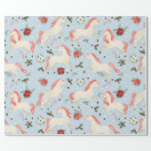 Christmas Unicorns Cute Modern Girly Floral Wrapping Paper (Flat)