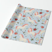 Christmas Unicorns Cute Modern Girly Floral Wrapping Paper (Unrolled)