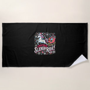 Christmas Unicorns Sleigh Ride Merry Christmas San Beach Towel
